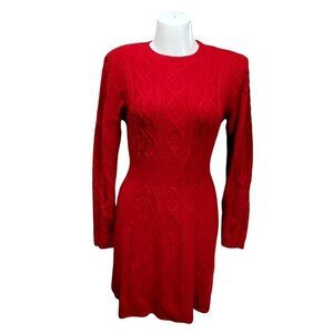 Red Cable Knit Sweater Dress Long Sleeve L